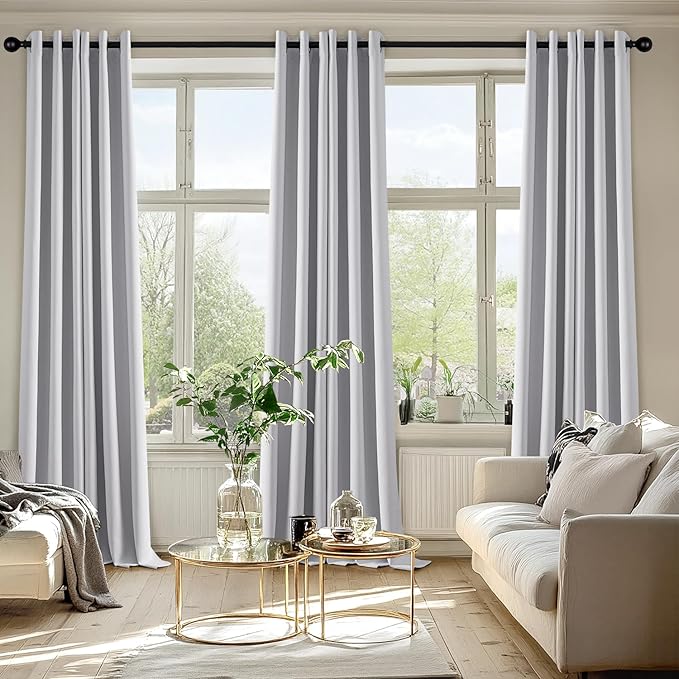 MIULEE Blackout Curtains for Bedroom Living Room 96 Inches Long 2 Panels, Thermal Insulated Room Darkening Drapes Solid Grommet Noise Reduction Light Blocking Window Curtains 40x96 Inch Greyish White