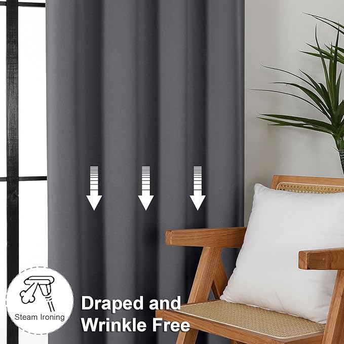 Simplebrand Ava Grey Blackout Extra Long 10ft Curtains for Patio 120 Inches Long 2 Panels Set, Solid Thermal Insulated Energy Saving Rod Pocket Window Treatment Curtains Blackout Drapes, 50 Wx120 L
