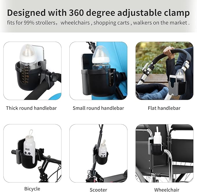 Accmor Stroller Cup Holder with Phone Holder, Bike Cup Holder, Universal Cup Holder for Uppababy Nuna Doona Strollers, 2-in-1 Cup Phone Holder for Stroller, Bike, Wheelchair, Walker, Scooter