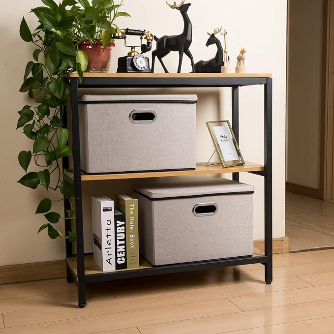 PRANDOM Extra Large Collapsible Storage Bins with Lids [5-Pack] Linen Fabric Foldable Storage Baskets Boxes Organizer Containers Cube with Cover for Bedroom Closet Office Nursery (22.8x15.75x13.8)