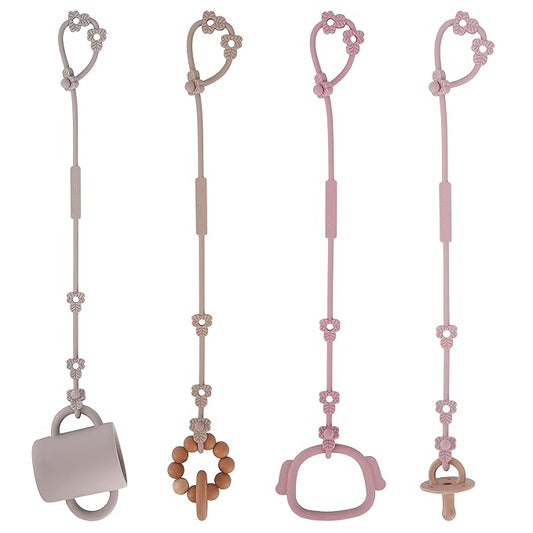 Toy Safety Straps, Silicone Pacifier Clips, Adjustable Stretchable Sippy Cup Straps for Strollers, High Chair, Cribs, Hanging Baskets, Car Seat, Shopping Trolley