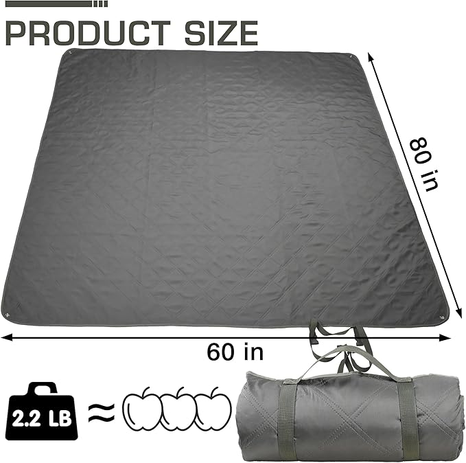Waterproof Picnic Blanket 80 * 60 in Portable with Carry Strap for Beach Mat or Family Outdoor Camping Party, Park Blanket for Grass Park, Hiking, Travel