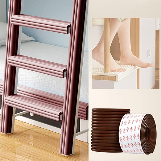 Bunk Bed Ladder Pads,Traction Treads for Stair Steps,Soft Extra-Wide Edge Protector,Self-Adhesive Bunk Bed Ladder Cover Foam Padding,Furniture 16.5 Ft Brown