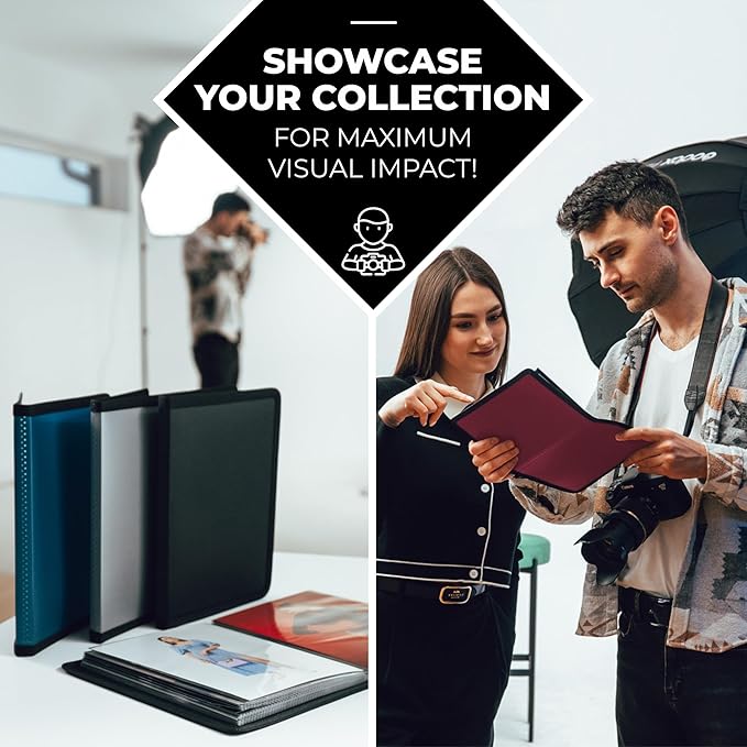 Dunwell 4x6 Photo Album (2-Pack, Black), Mounting Paper, Small 4 x 6 Art Portfolio Presentation Binder, 24 Clear Sleeves Show 48 Pages, Professional Picture Book for Artwork, Postcards