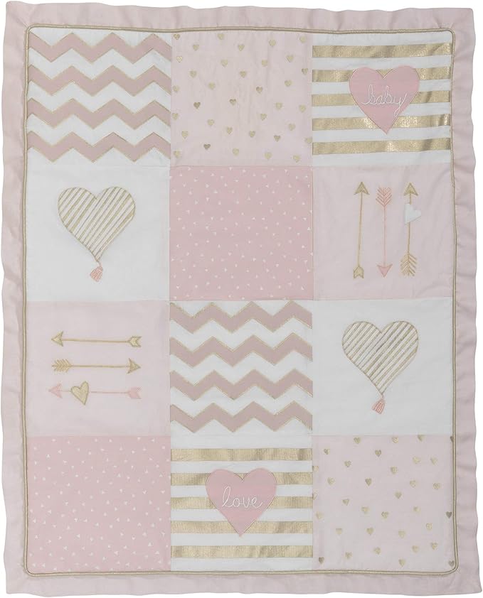Lambs & Ivy Baby Love Pink/Gold Girl Heart 4 Piece Crib Bedding Set