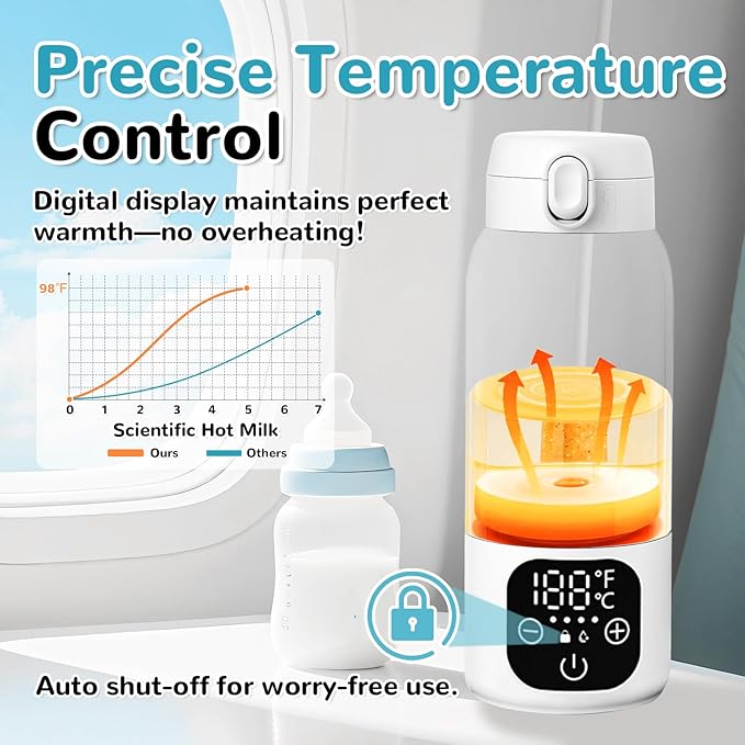 Portable Milk Warmer for Travel,Formula Container to Go 17oz Baby Bottle Warmer with 11000mAh Long Battery Fast Heating,Cordless Milk Warmer for on The go for Breast Milk and Formula, Baby Milk Warmer