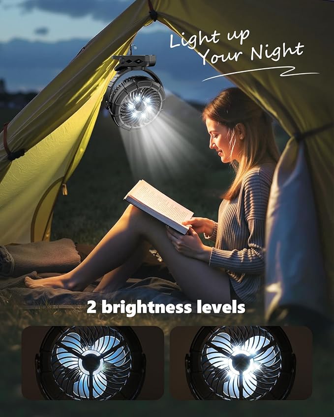Ausic 3-in-1 Portable Clip on Fan with Misting & LED Lights & Hook, 100ML Baby Stroller Fan, 5200mAh Rechargeable Battery Operated & 360° Rotation & 3 Speeds for Table Outdoor Travel Camp Golf Cart