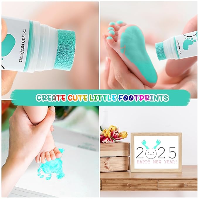 75ml Mint Green Baby Hand and Footprint Ink Kit, Baby Handprint Footprint Paint for Newborn Keepsake, Dog Cat Paw Print Kit, Washable, Non Toxic Acid-Free, Safe Gentle for Ideal New Mom Gifts