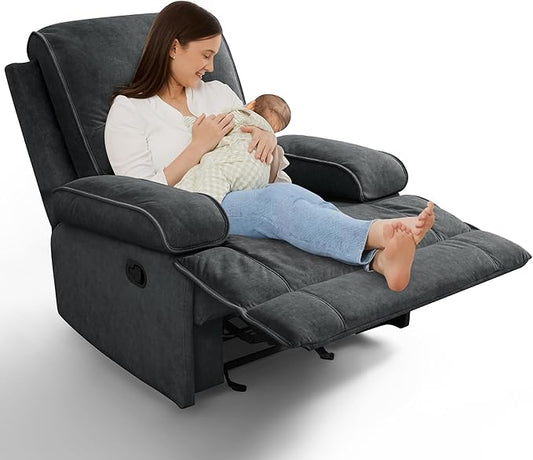 Nursery Rocking Chairs,Velvet Rocker Recliner Nursing Chair,Oversized Nursery Recliner Glider Chair with Extra Wide Footrest for Breastfeeding,Dark Grey
