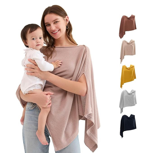Momcozy Nursing Cover for Breastfeeding, Soft Privacy Poncho, Multi-Use Nursing Shawl, Portable Breast Feeding Covers for Women, Includes Laundry Bag (Brown)