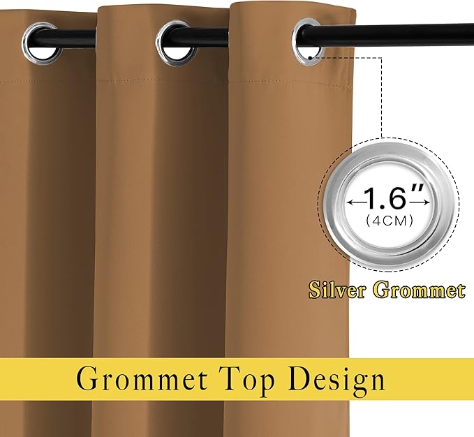 NICETOWN Insulated Curtains Blackout Draperies - Triple Weave Microfiber Home Thermal Insulated Solid Ring Top Blackout Curtains/Panels for Bedroom(Gold Brown, Set of 2, 46 x 90 Inch)