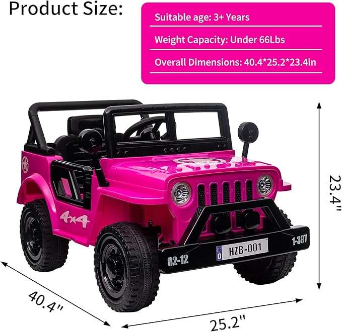 Ride on Truck Car, 12V Electric Ride on Car with Remote Control, MP3, LED Lights, Suspension System, Double Doors, Safety Belt, Ride-on Toy for Kids Aged 3-8 Years