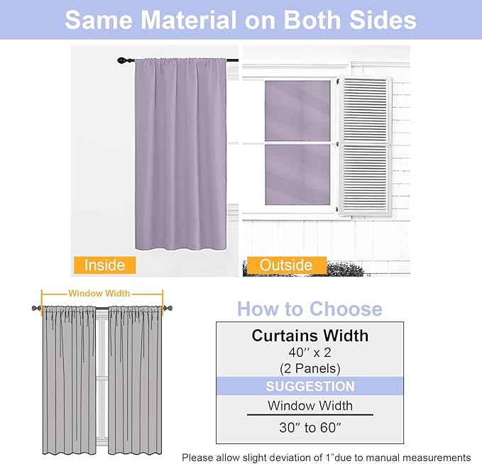 Simplebrand Ava Lilac Short 36 Inches Blackout Curtain 2 Panels Set, Half Window Rod Pocket Privacy Curtain Tiers for Kitchen, Curtains Blackout for Bathroom Shades, W40 x L36 Inch, Lilac