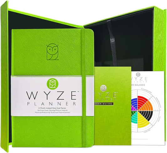 Undated Daily Planner – 1-Year B5 Productivity Organizer with Two-Page Weekly Spread, Goal Setting, Habit Tracker, Weekly & Monthly Pages – Hardcover Time Management Notebook (Lime Green)