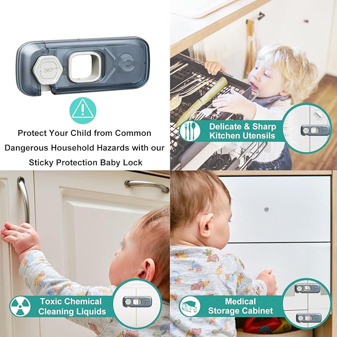 5 Pack Child Proof Refrigerator Lock, QYESWHSR Fridge Locks for Kids with Sticky Adhesive Pads, Child Safety Locks for Doors, RV Refrigerator, Oven Lock Child Safety Baby Cabinet Locks - Clear Updated