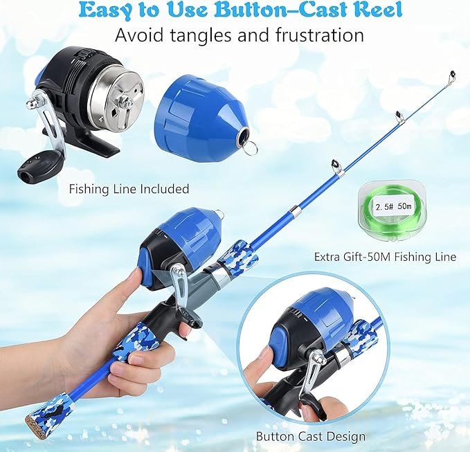 Milerong Kids Fishing Rod, Kids Fishing Pole Portable Telescopic Fishing Rod and Reel Combo Kit for Boys, Girls, Youth - with Spincast Fishing Reel, Fishing Tackles, Fishing Lures, Fishing Lines