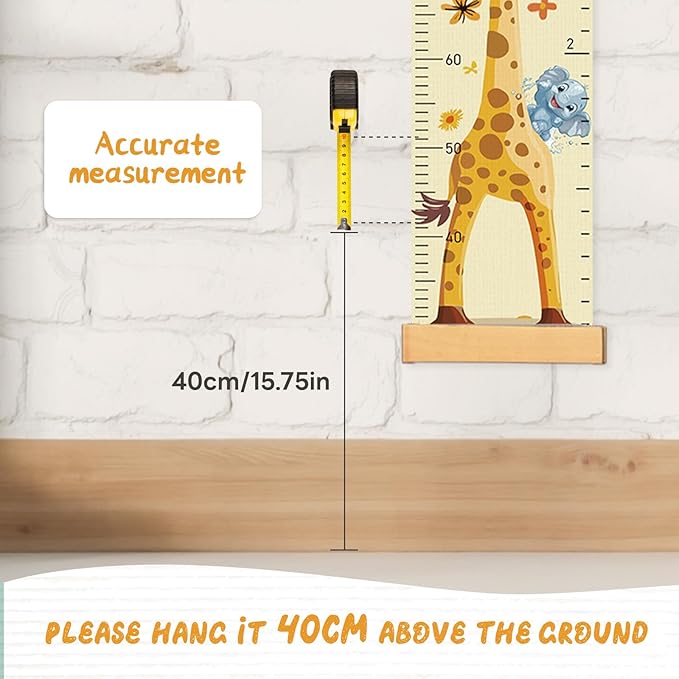 Personalized Name Growth Chart Wall Decor for Kids – Canvas Removable Height Chart Measuring Ruler 59" x 7.9" (Giraffes)