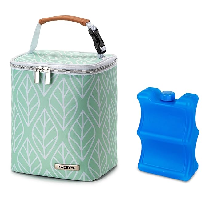 Breast Milk Cooler Bag with Ice Pack Fits 4 Baby Bottles Up to 9 Ounce, Baby Bottle Bag for Nursing Mom Daycare-Green