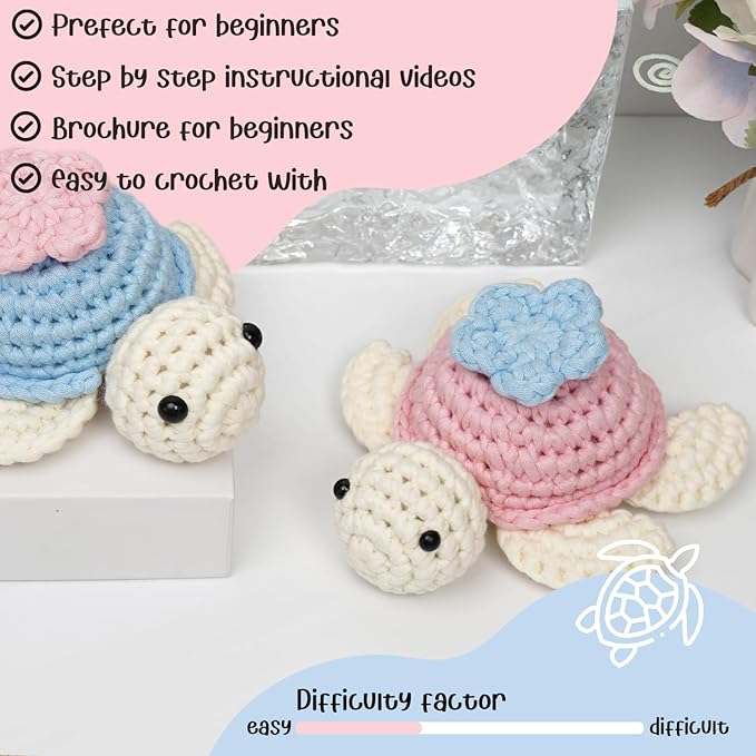 TAKADODO Crochet Kit for Beginners - Learn to Crochet Kits for Adults Beginner with Step-by-Step Video Tutorials - Crochet Kits for Adults and Kids (Turtle)