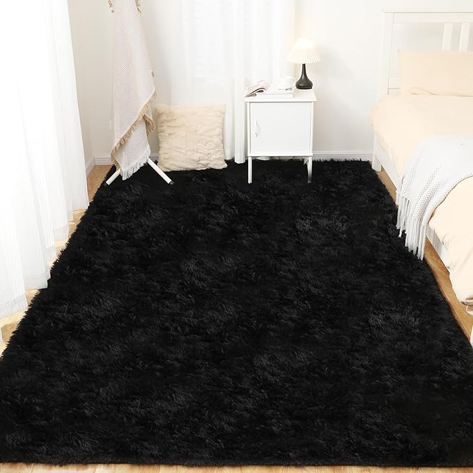 3x5 Black Rug, Area Rugs for Living Room, Soft Plush Area Rugs for Bedroom, Non-Slip Indoor Carpet for Nursery, Study Room, Playroom, Home Decor