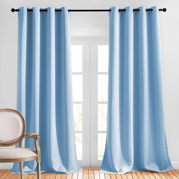 NICETOWN Blackout 90 inch Curtains for Living Room, Grommet Thermal Insulated Doorway Curtains Room Darkening Window Treatments for Bedroom, 2 Panels, W52 x L90, Blue