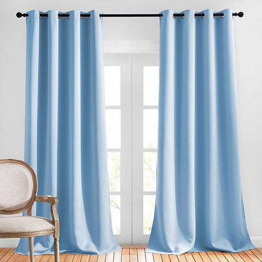 NICETOWN Blackout 90 inch Curtains for Living Room, Grommet Thermal Insulated Doorway Curtains Room Darkening Window Treatments for Bedroom, 2 Panels, W52 x L90, Blue