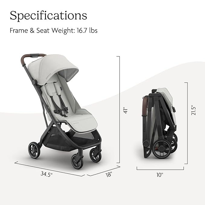 UPPAbaby Minu V3 Travel Stroller | Lightweight + Compact Design | One-Hand Fold + Unfold | from Birth + Overhead Compatible | Savannah (Pearl Gray Mélange/Carbon Frame/Chestnut Leather)