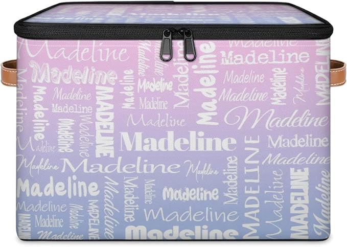 Custom Storage Basket with Name, Personalized Storage Bins with Zipper Lid, Foldable Fabric Storage Box Large capacity with Handle Pink Purple