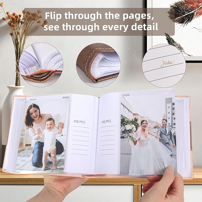 RECUTMS Photo Album 4x6 with Writing Space 100 Photos Photo Book, Leather Cover Picture Album with Memo Areas for Wedding Anniversary Family Baby Couple Valentines Graduation Travel (Light Coffee)