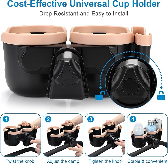 Accmor Stroller Cup Holder with Phone Holder, Bike Cup Holder, Universal Cup Holder for Uppababy Nuna Doona Strollers, 2-in-1 Cup Phone Holder for Stroller, Bike, Wheelchair, Walker, Scooter