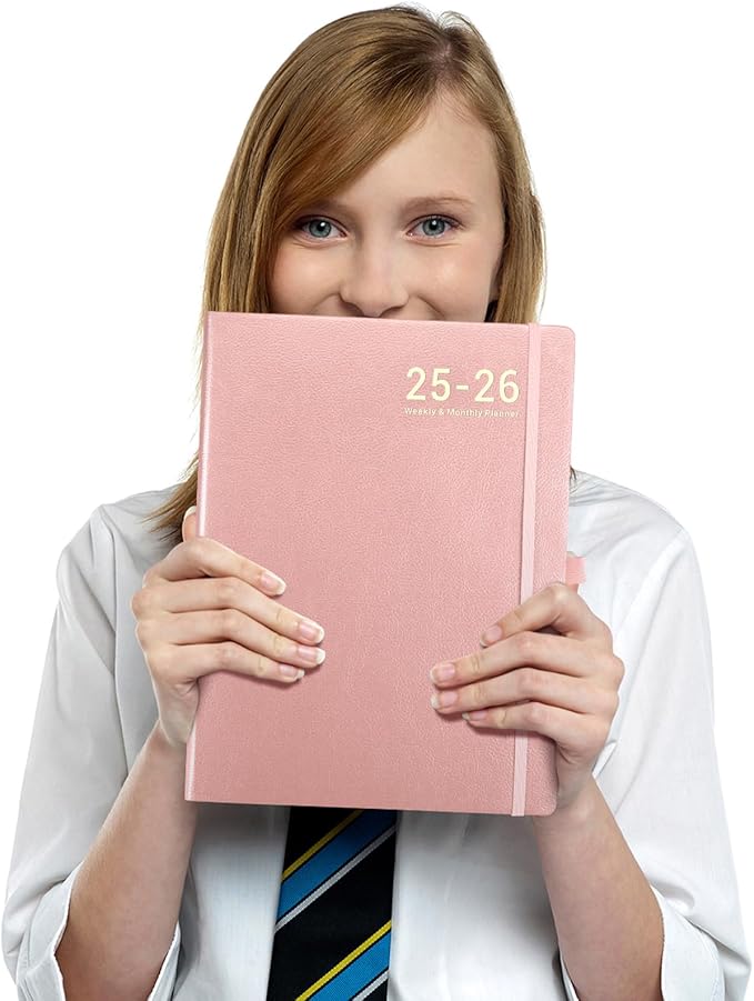 Planner 2025-2026 - JUL 2025 - JUN 2026, Academic Planner 8.5" x 11", 2025-2026 Planner Weekly and Monthly, Leather Cover Planner with Thick Paper, Back Pocket with Notes Pages - Rose Gold