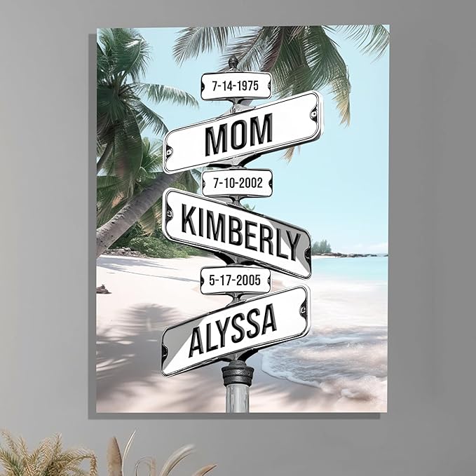 Personalized Gifts for Mom Family Names Street Custom Multi-Name Date of Birth Vintage Street Sign Happy Mothers Day Canvas Wall Art Best Christmas Gifts for Mommy from Daughter Son Children Kids #25
