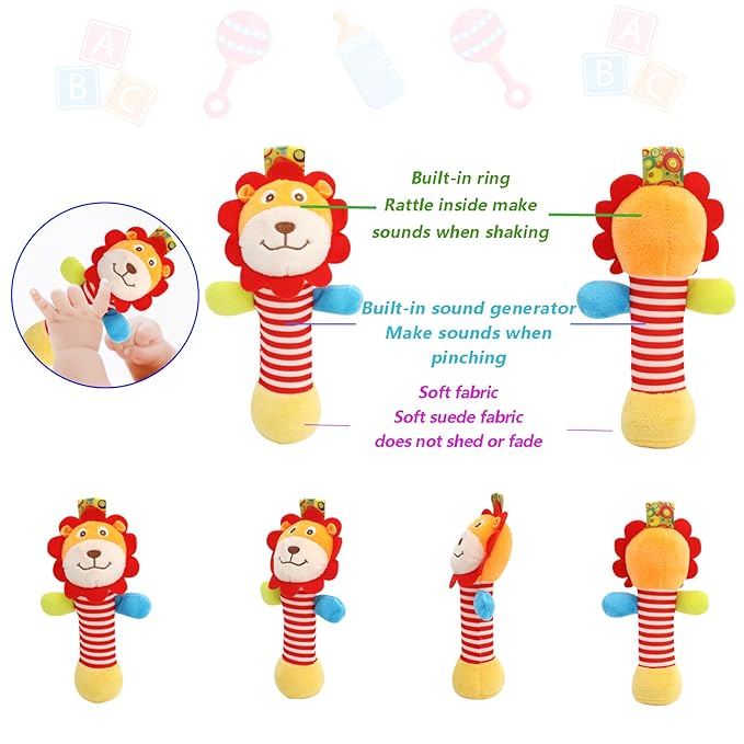 Wrist Rattles Foot Finder Rattle Toy for 0-6 Months Baby, Feet Leg Ankle Socks Arm Hand Bracelet Shaker for 6-12 Months Infant boy & Girl, Gift Set for 0-3 Years Newborn Babies (5 pcs-F)