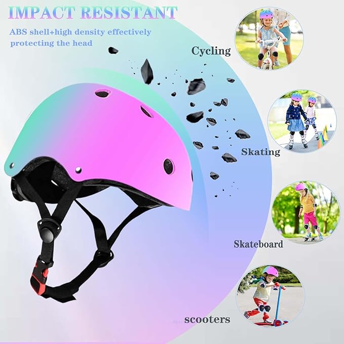Kids Bike Helmet Set Adjustable for Children, Boys, Girls and Teenagers Aged 3-8 Years Includes Elbow, Knee, Wrist Guards Children's Helmet Protection Set for Bikes SkateboardsRollerskates