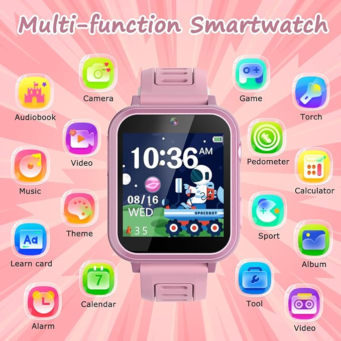 Smart Watch for Kids with 36 Games HD Touch Touchscreen Alarm Clock, Camera Music Player Pedometer Flashlight 12/24 hr Video & Audio Recording, Toys Gift for 3-12 Years Old Girls