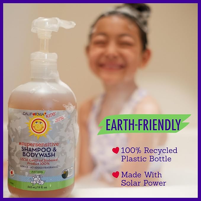 California Kids Super Sensitive Unscented Shampoo and Bodywash | 100% Plant-Based | Gentle Skincare | Fragrance Free | Hypoallergenic | 251 mL / 8.5 fl. oz.