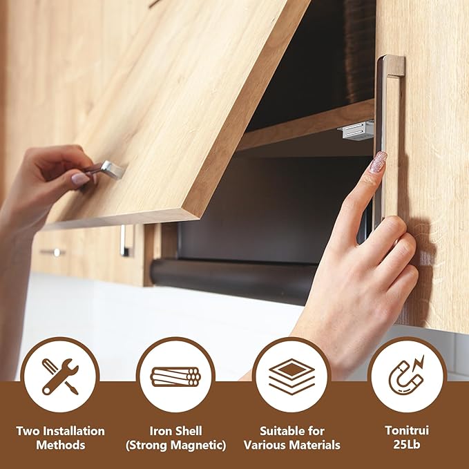 Cabinet Door Magnet, Flat Bottom Cabinet Magnetic Catch with Adhesive, Easy to Install,Only Takes 1 Minute,35lb Magnetic Cabinet Door Drawer Latch (Sliver, 4Pack)