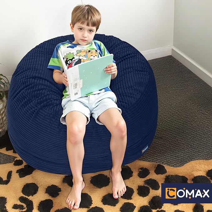 COMAX Kids Bean Bag Chair Turn into Beanbag Bed, Toddler Bean Chair Corduroy for Girl Boy Sleeping, Lazy Children Bean Bags with Filler, Convertible Child Floor Mattress, Dark Blue