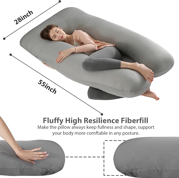 Amagoing Cooling Pregnancy Pillow for Sleeping, 55 inch U Shaped Full Body Maternity Pillow Support for Back, Hip, Belly, Legs for Pregnant Women, Removable Cooling Cover, Pregnant Women Must Have