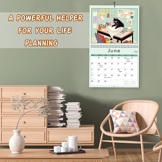 GuassLee Cat Vertical Wall Calendar 2025, 19-Months Art Hanging Wall Calendar Jun. 2025 to Dec. 2026, 14" x 23" Cute Cat Kitten Monthly Planner with Thick Paper for Office Home Decor Organizing