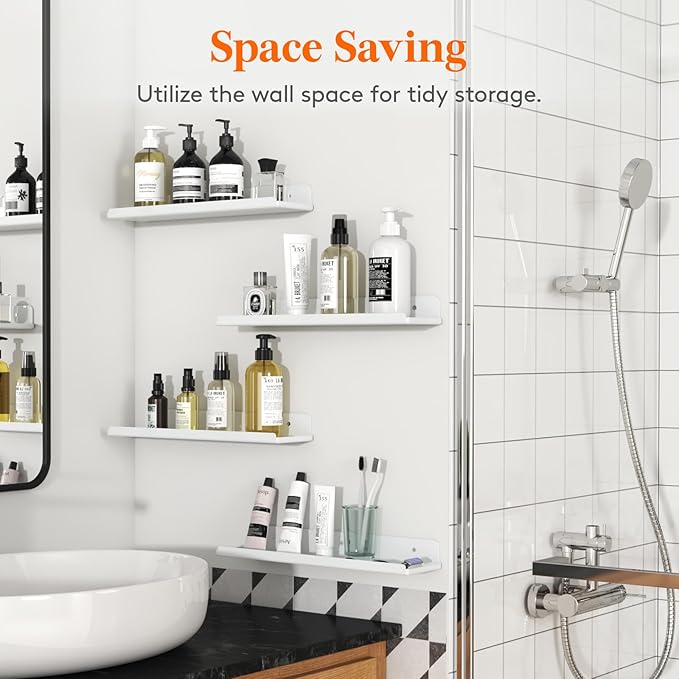 Lifewit Floating Shelves for Wall, 12 Pack White Acrylic Shelf 15" Room Decor for Bookcase/Vinyl Record Display/Photo/Picture in Bedroom, Living Room, Bathroom, Kitchen Storage and Organization