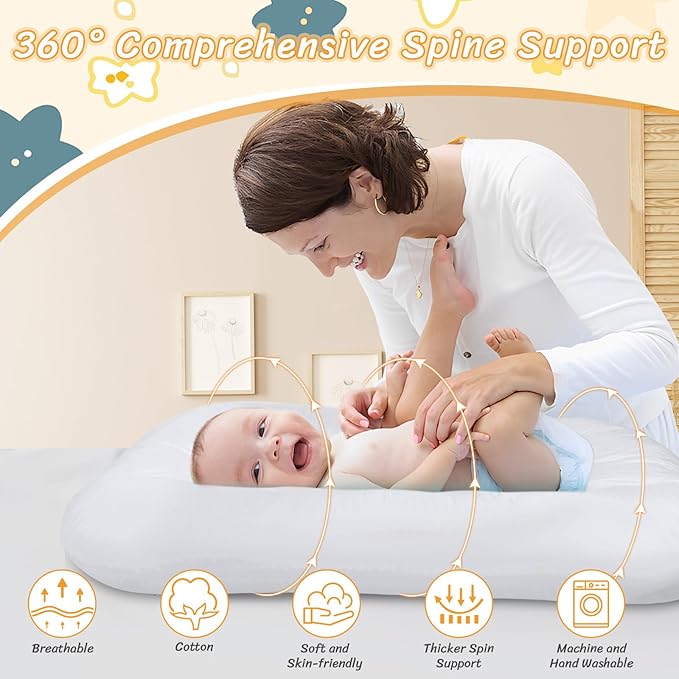 Baby Lounger for Newborn 0-18 Months, Bionic Design Infant Floor Seats & Loungers for Home and Travel, Soft Organic Cotton Baby Lounger, Newborn Babies Shower Gifts