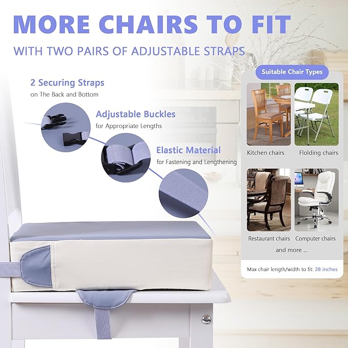 Booster Seat for Kitchen Chair with Adjustable Straps, Toddler Booster Seats for Dining Table Portable for Travel Camping Eating, Booster Cushion for Table for Baby Child Infant Kid Boy Girl