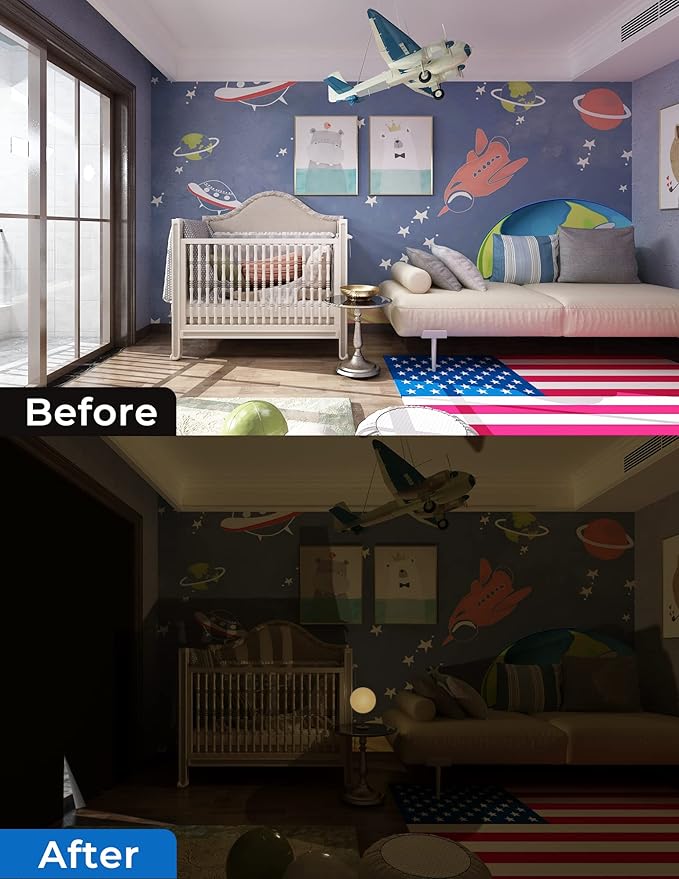 Sumobaby Blackout Curtains for Bedroom Portable 79”x59”Black Out Window Cover with Heat-Resistant Hook&Loop Tape,100%Blackout Shades,NoDrill Blinds for Windows DIY Cut Fit for Nursery&Dorm Room,Black