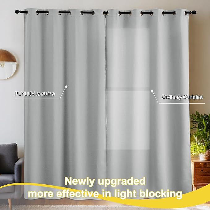 NICETOWN Plylux Blackout Curtains Thermal Insulated Window Treatment Panels Room Darkening Blackout Drapes for Living Room Grommet Bedroom Draperies, 52 x 84 Inch, Silver Grey, 2 Panels