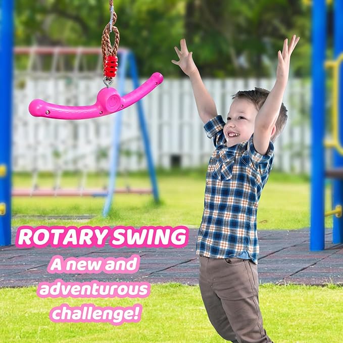 Ninja-Twister 360° Spin Handle: Slackline Swing Attachment for Kids - Activate Ninja Powers with Twist-Spin Flips! (Rose Red- Backyard/Playground Hang Toy)