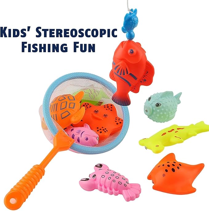 CozyBomB™ Magnetic Fishing Toys Game Set for Kids | Water Table Bathtub Kiddie Pool Party & Pole Rod Net, Plastic Floating Fish Toddler Color Ocean Sea Animals Birthday Age 3 4 5 6 Year