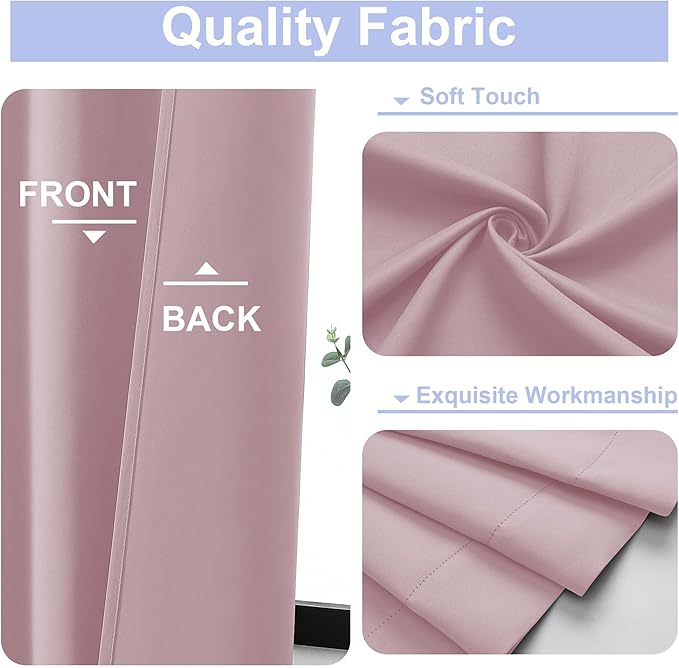 Simplebrand Ava Blush Blackout Curtains for Bedroom 84 Inch Length 2 Panels Set, Solid Thermal Insulated Privacy Nursery Window Treatment Curtains Blackout Drapes, W40 x L84 Inch, Blush
