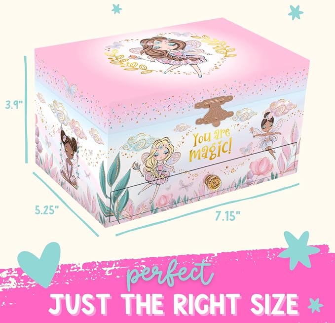 Musical Fairy Jewelry Box for Girls - Kids Music Box with Spinning Fairy and Mirror, Princess Gifts for Little Girls, Jewelry Boxes, Childrens Birthday Gift - Ages 3-10, Pink