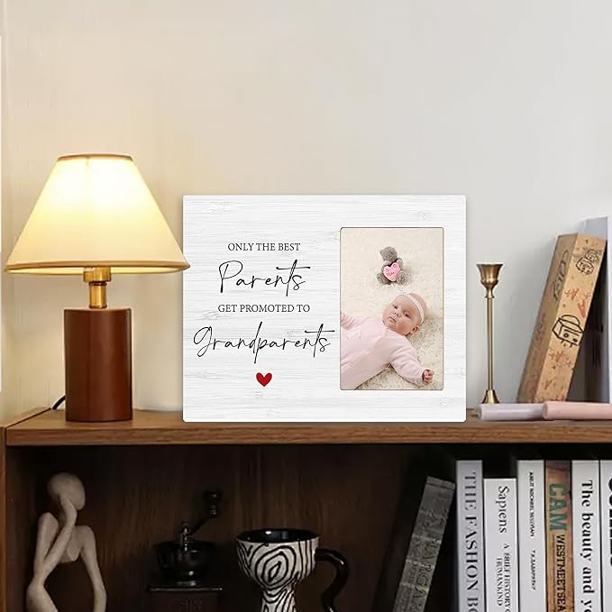 Grandparents Picture Frame Gifts - First Time Grandparents Gifts, Grandparents Baby Announcement Frame, Promoted to Grandparents Wooden Picture Frame for Tabletop or Wall Hanging 4x6 Photo